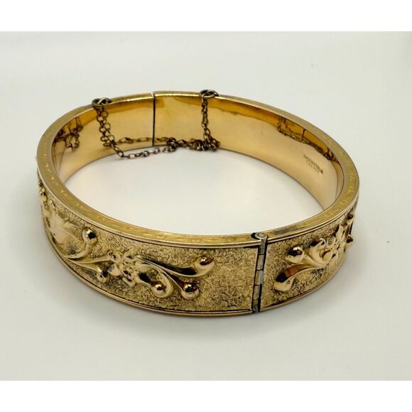 Vintage Bangle bracelet Dunn Bros 10/20 Gold Filled floral jewelry - Picture 2 of 12